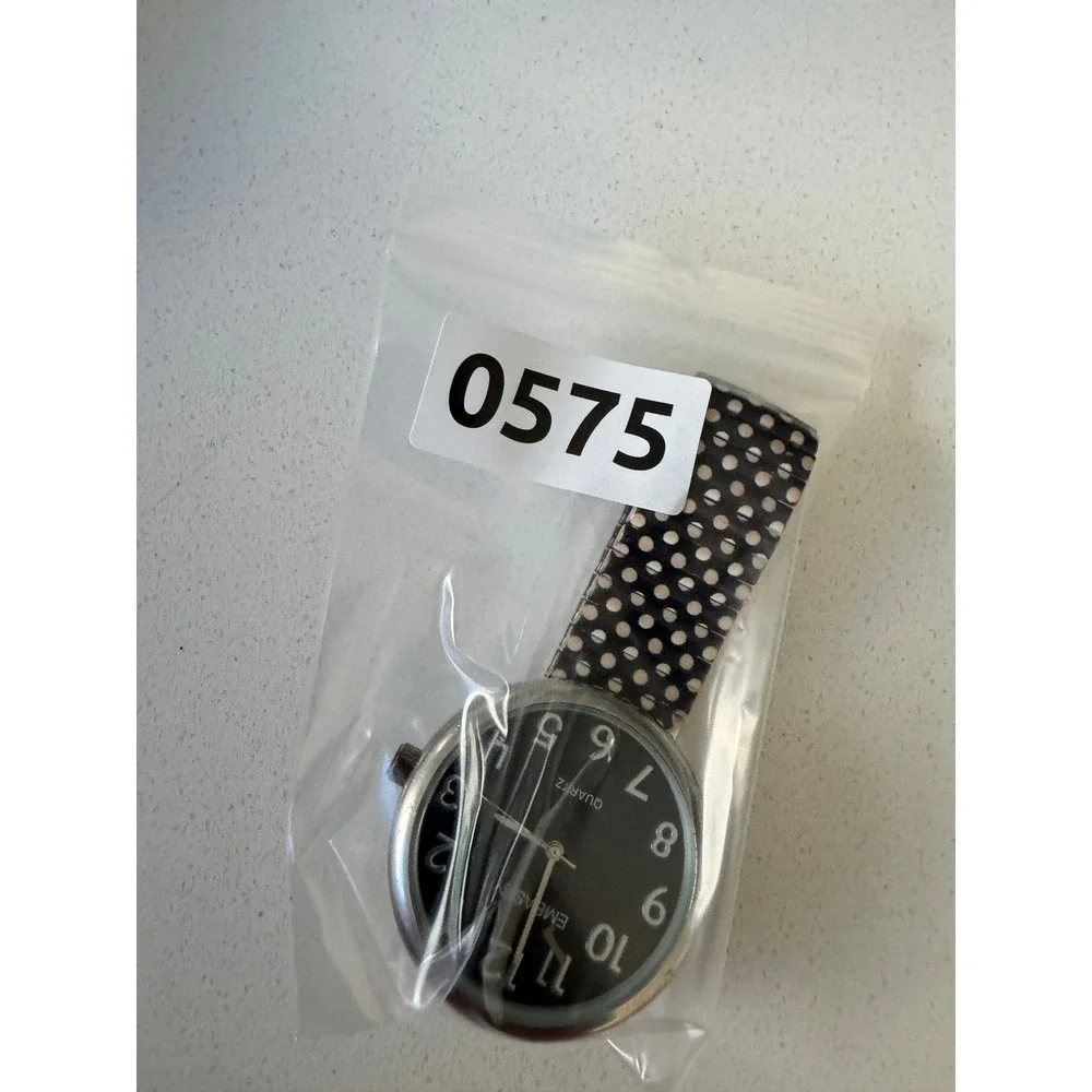 Embassy Quartz Watch Silver Tone Black Dial Polka Dot Stretch Band 0575